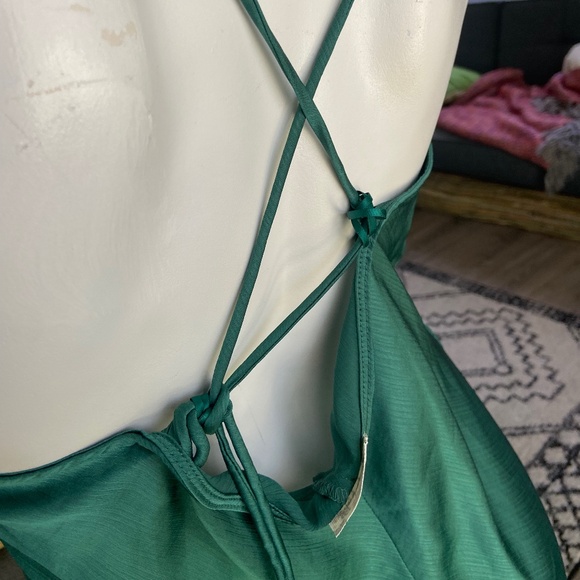 Green satin ruched slip dress Free People XL - Picture 6 of 6
